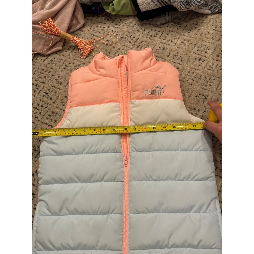 Puma Girls Puffer Vest Colorblock Pink Blue‎ Quilted Full Zip Size M 10/12